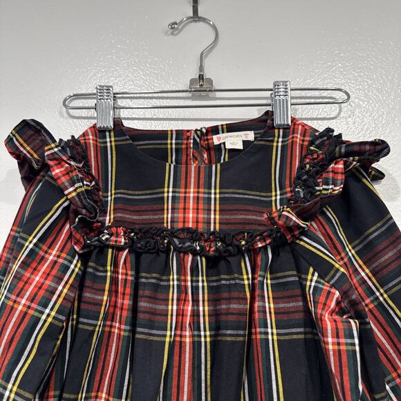 Crewcuts Tartan Plaid Ruffle Apron Top Girls Size Small Holiday Ruffle Trim - Picture 2 of 7